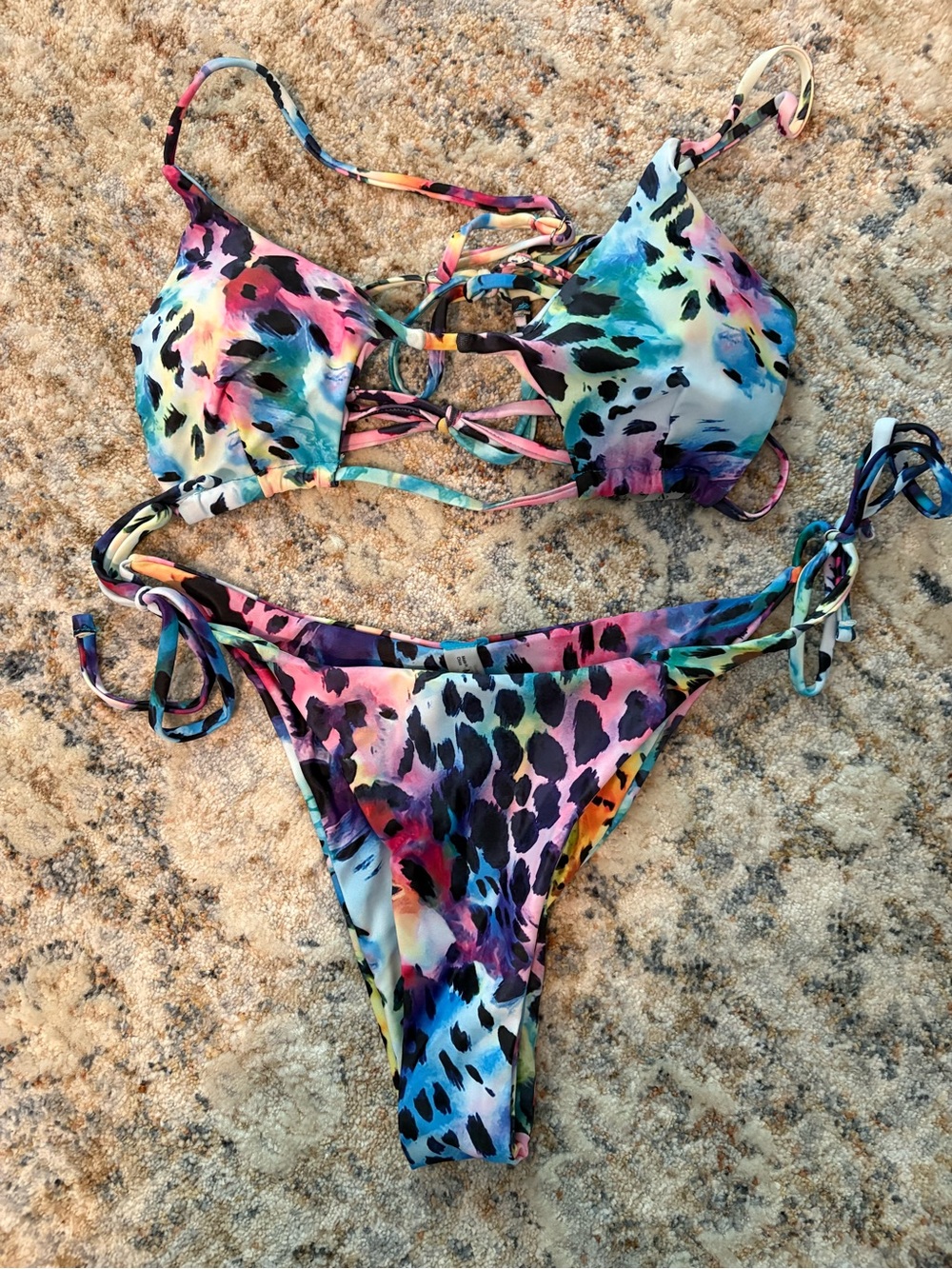 Colorful Leopard Print Strappy Bikini Set